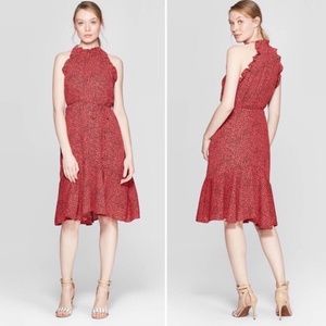 NWT Who What Wear Leopard Ruffle Midi Dress